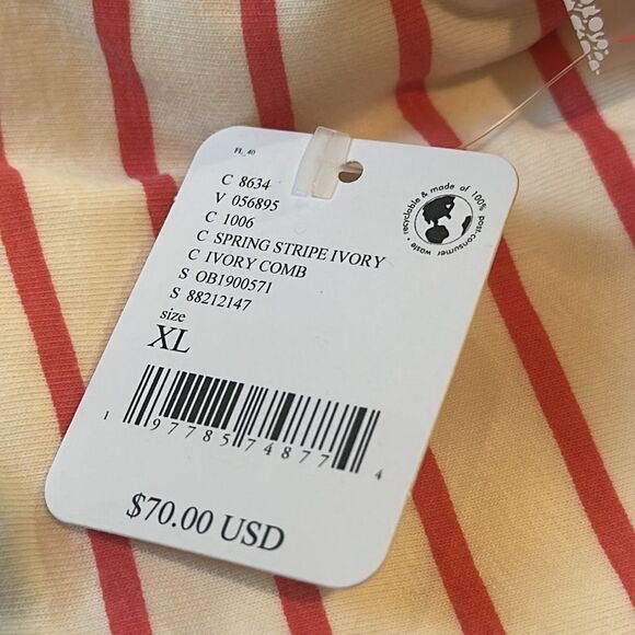 Free People Hot Shot Mini Printed Dress XL red ivory spring stripe NWT - Picture 4 of 9